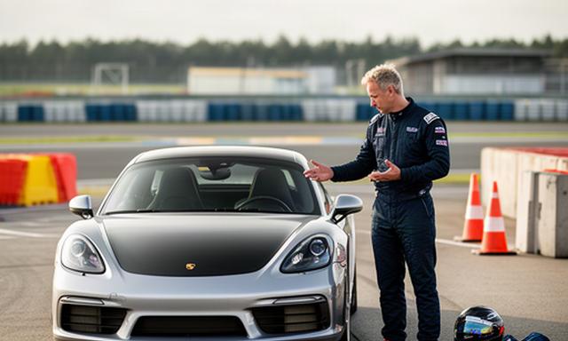 Fahrer eines seriennahen Sportwagens bei der Einweisung vor einem Trackday